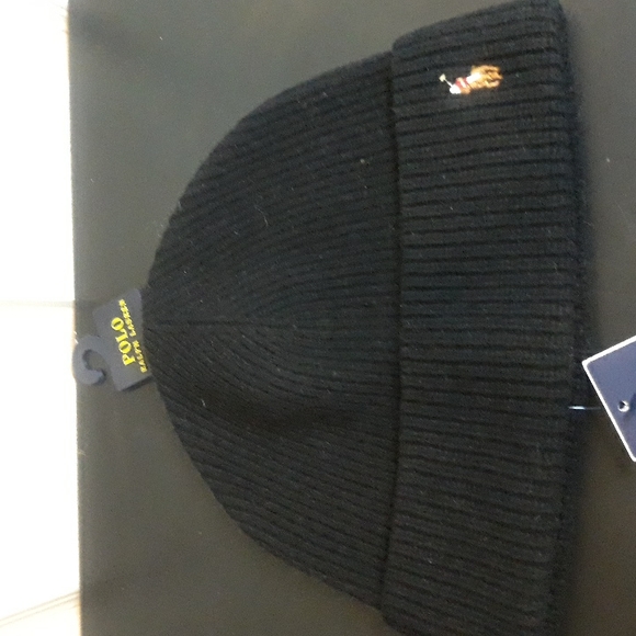 NWT Polo Ralph Lauren Signature Cuff Wool Blend Beanie - Black - Picture 6 of 7
